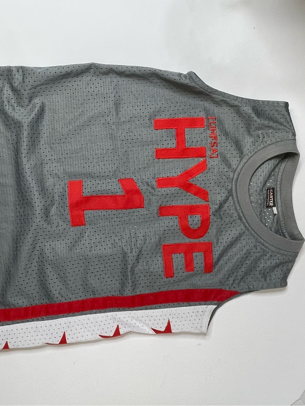 Caster Grey Hype 1 Varsity Jersey Red Star Trim Men's Size S Streetwear Graphic